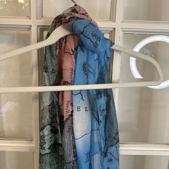 Map Print Infinity Scarf Aqua Green Pink Lightweight - Picture 9 of 10